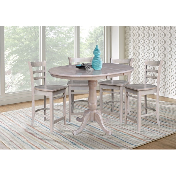 International Concepts 36 in. Round Counter Height Extension Dining Table w/12 in. Leaf and 4 Emily Counter Height Stools K09-36RXT-S6172-4 - main